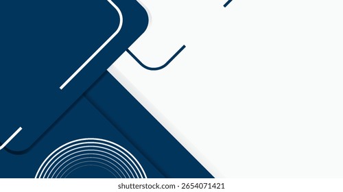 As formas azuis da Marinha são artisticamente dispostas ao lado de linhas brancas nítidas e sombras sutis, criando um fundo moderno com uma sensação de profundidade e elementos de design limpos e minimalistas.