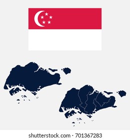 Navy Blue Singapore Map and Flag isolated on white background. Vector illustration eps 10.