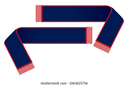 Navy Blue Soccer Scarf With Red Fringe Tassels Design Vector