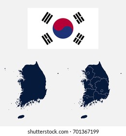 Navy Blue South Korea Map and Flag isolated on white background. vector illustration Eps 10.