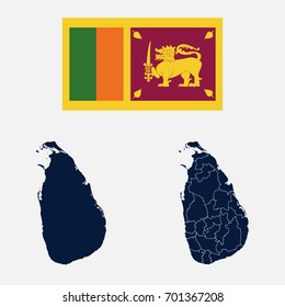 Navy Blue Sri Lanka Map and Flag isolated on white background. Vector illustration eps 10.