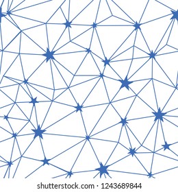 Navy blue stars network vector seamless pattern. Great for space inspired wallpaper, backgrounds, invitations, packaging design projects. Surface pattern design.