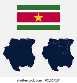 Navy Blue Suriname Map and Flag isolated on white background. Vector illustration eps 10.