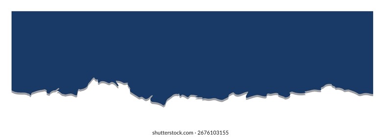Borde de papel rasgado azul marino aislado en blanco. Tira de papel azul marino rasgado con borde irregular perfecto para Elementos de diseño, textura, diseño creativo. etiqueta de mensaje, Anuncio, collage y cuadro de texto. 