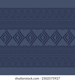 Navy blue tribal geometric pattern with intricate design, perfect for textiles, wallpapers, or decorative use.