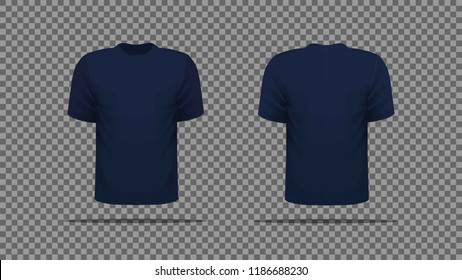 Navy blue T-shirt template vector, front and back view. 