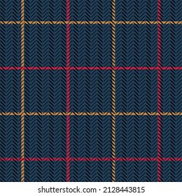 Navy blue tweed check texture seamless pattern. Vector illustration.