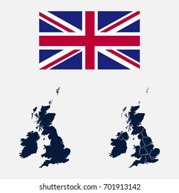 Navy Blue United kingdom Map and Flag isolated on white background. Vector illustration eps 10.