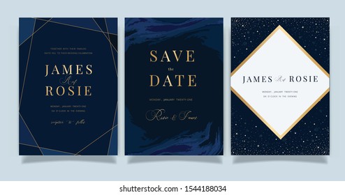 Navy Blue Universe Wedding Invitation, Universe Invite Thank You, Rsvp Modern Card Design In Little Star Light In The Sky, Space Vector Elegant Rustic Template
