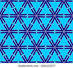 Navy blue V alphabet star repeating pattern on light blue background vector. Christmas, ethnic, snowflakes, thin diagonal lines, triangle background. Wall and floor ceramic tiles seamless pattern.