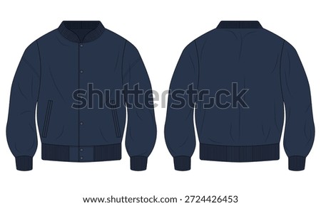 Navy blue varsity bomber jacket template