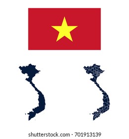 Navy Blue Vietnam Map and Flag isolated on white background. Vector illustration eps 10.