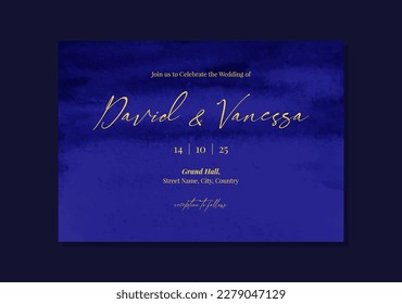 Navy blue watercolor wedding invite card design template