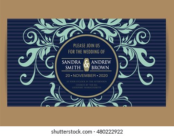 Navy blue wedding invitation card