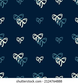 Navy Blue White Abstract Ribbon Bow Tie Vector Graphic Art Seamless Pattern can be use for background and apparel design