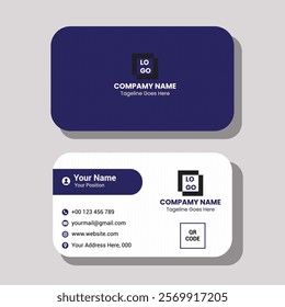 Navy Blue and White Corporate Business Card Template of Print