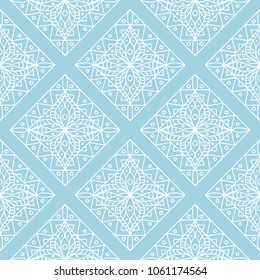 Navy blue and white geometric ornament. Seamless pattern for web, textile and wallpapers