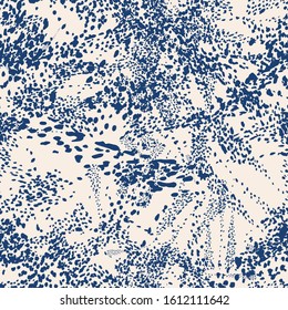 Navy Blue and White Leopard Skin Print. Animal Camouflage Background. Leopard Vector Seamless Pattern. Animal Abstract Texture. African Rapport Pattern. Watercolor Camouflage Design. Spot Tile. 