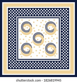 Navy blue white polka dots background.Vector patch for print,fabric,scarf design.