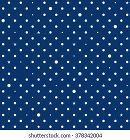 Navy Blue White Star Polka Dots Background Vector Illustration