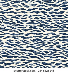 Navy blue and white tiger stripe pattern, tiger stripe seamless pattern, seamless repeating vector pattern, design and pattern for textile print. Vector illustration.