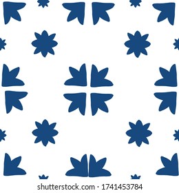 Navy blue and white trendy mosaic pattern. Seamless repeat vector tile pattern.