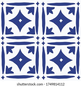 Navy blue and white trendy mosaic pattern.