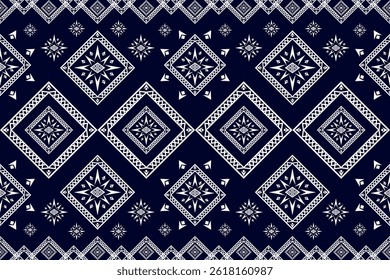 Navy Blue and White Tribal Diamond Pattern