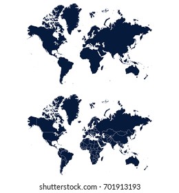 Navy Blue World Map isolated on white background. Vector illustration eps 10.