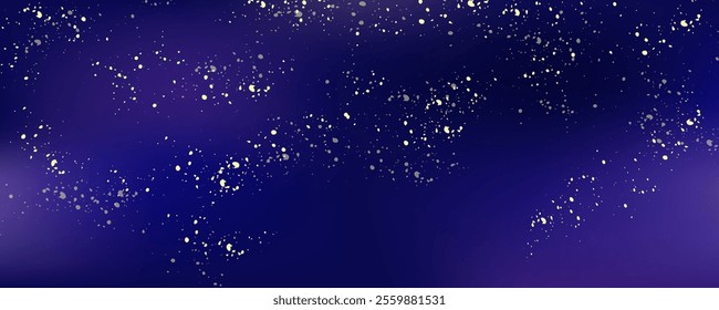 Navy blue with yellow glittering starry sky banner, header background vector illustration.