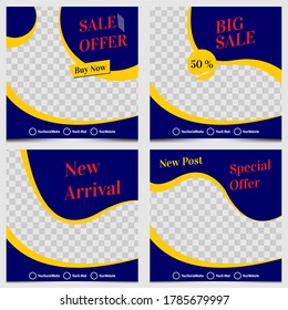 navy blue yellow vector graphic of social media template design.