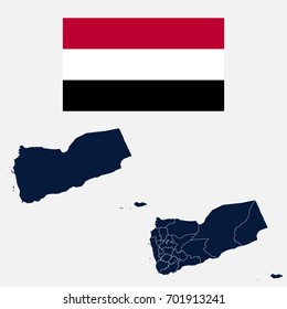 Navy Blue Yemen Map and Flag isolated on white background. Vector illustration eps 10.