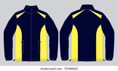 Navy Blue-Yellow Jacket Design Vector.Front and Back View.