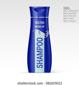 Navy Bottle Shampoo Isolated on White Background. Vector Layers Mock up