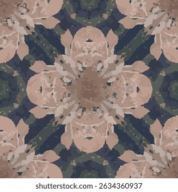 Navy Brown Beige Floral Vector Pattern