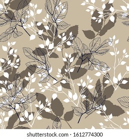 navy and brown leaf pattern on grey background