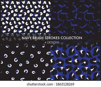 Navy Brush strokes pattern collection includes 4 designs for fashion prints, graphics, backgrounds
