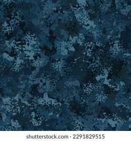 Antecedentes del patrón de camuflaje de la marina. Fondo de textura militar de flecktarn con puntos digitales repetitivos. Colores de agua azul de textura urbana, marina o aérea. Elemento de diseño. Ilustración vectorial.