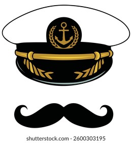 Navy cap with anchor isolated vector illustration on white background