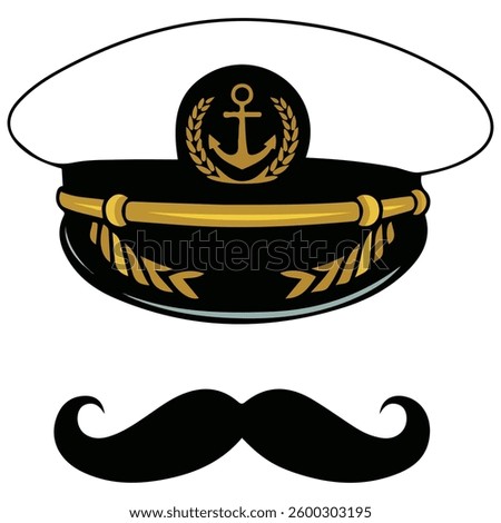 Navy cap with anchor isolated vector illustration on white background