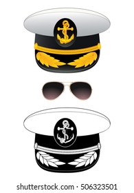 Navy Captain Hat. Vector Illustration, Isolated On White.