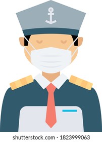 Navy Captain wearing coronavirus prevention face Mask Vector Icon Design, Sailor Character, New normal Avatar on white background