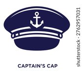 Navy captains hat with anchor emblem on white background icon