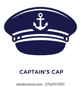 Navy captains hat with anchor emblem on white background icon