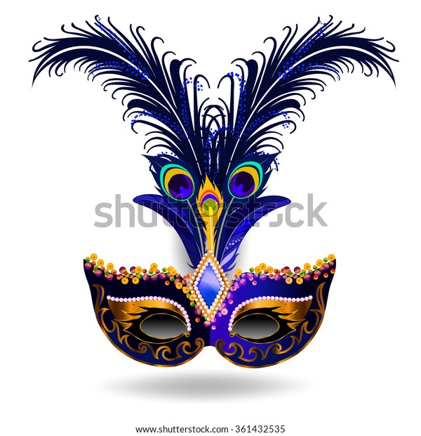 Navy Carnival Mask Multicolor Feathers Mask Stock Vector Royalty