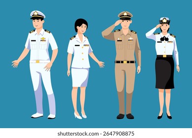 Navy character set in modern style vector illustration