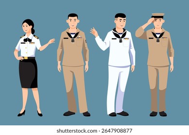 Navy character set in modern style vector illustration
