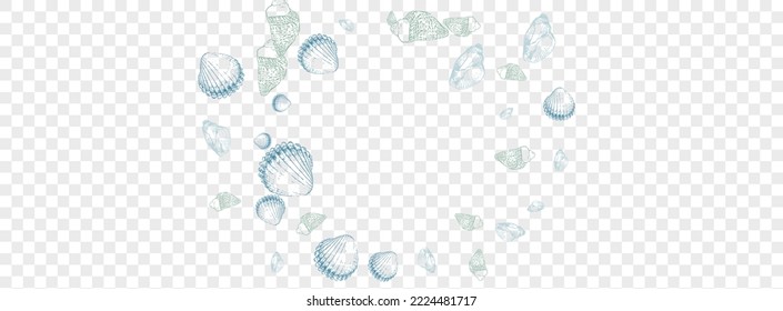 Navy Clam Background Transparent Vector. Oyster Print Design. Whimsical Set. Blue Shellfish Creature Textile Card. Red Starfish.