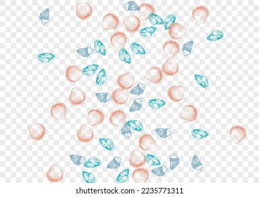 Navy Clam Background Transparent Vector. Scallop Maritime Textile Card. Watercolor Set. Orange Seashell Whimsical Illustration. Blue Snail.