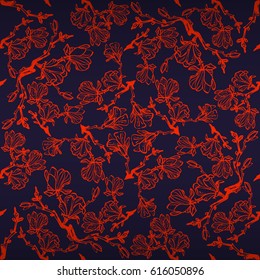Navy coral decorative seamless pattern in flower carpet style. Shining, graphic design for carpet, banner, game or other purpose. Entangled tessellated repeatable backdrop.